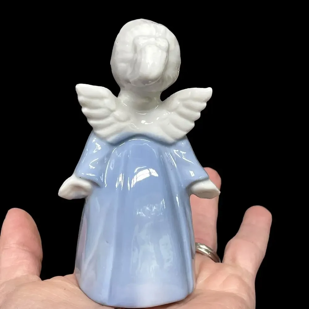 Lefton Kissing Angel Porcelain Blue & White Figurine Glazed Girl Made in Japan